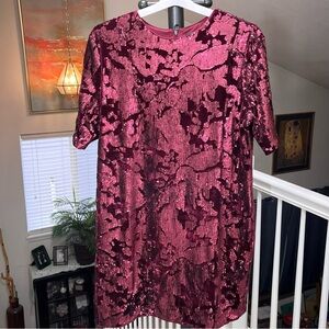 💋NWOT💋 LAST ONE! Marc Bouwer Burgundy Velvet And Sequin Short Dress Size 2X